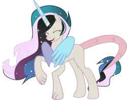 Size: 6128x4817 | Tagged: safe, artist:shootingstarsentry, derpibooru import, oc, oc:mysterilestia, hybrid, absurd resolution, base used, eyes closed, female, image, interspecies offspring, offspring, parent:discord, parent:princess celestia, parents:dislestia, png, simple background, solo, transparent background