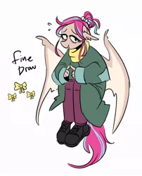 Size: 682x846 | Tagged: safe, artist:redxbacon, derpibooru import, oc, oc:fine draw, unofficial characters only, anthro, bat pony, bat pony oc, bat wings, clothes, coat, cutie mark, image, jpeg, patch, shoes, solo, wings
