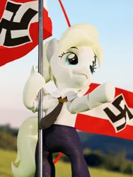 Size: 2880x3840 | Tagged: safe, artist:xppp1n, derpibooru import, oc, oc:luftkrieg, pegasus, pony, 3d, blender, blender cycles, clothes, female, filly, hitler youth, image, league of german girls, nazi, nazi flag, necktie, pants, png, sieg heil, smiling, solo, swastika, uniform