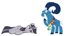 Size: 4096x1995 | Tagged: safe, artist:dashiesparkle, artist:wardex101, derpibooru import, edit, grogar, twilight sparkle, twilight sparkle (alicorn), alicorn, pony, bad end, bell, cloven hooves, defeated, discorded, discorded twilight, failure, female, folded wings, grogar's bell, image, lying down, male, mare, png, side, simple background, solo, tired, transparent background, wings