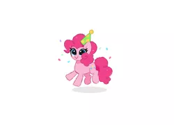 Size: 6800x4900 | Tagged: safe, artist:kittyrosie, derpibooru import, pinkie pie, earth pony, pony, absurd resolution, blushing, confetti, hat, image, party hat, png, simple background, smol, solo, tongue out, white background