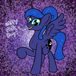 Size: 2000x2000 | Tagged: safe, artist:dafiltafish, derpibooru import, princess luna, alicorn, equestria daily, abstract background, casual luna, image, luna day, png, ponytail, solo, text