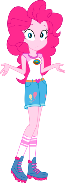 Size: 1280x3610 | Tagged: safe, artist:marcorulezzz, derpibooru import, pinkie pie, equestria girls, legend of everfree, camp everfree outfits, image, png, shrug, simple background, solo, transparent background, vector