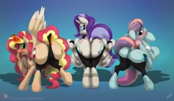 Size: 6000x3500 | Tagged: suggestive, author:bigonionbean, derpibooru import, applejack, cloudy quartz, fluttershy, pinkie pie, posey shy, rainbow dash, rarity, starlight glimmer, sunset shimmer, twilight velvet, windy whistles, zecora, oc, oc:earthing elements, oc:princess mythic majestic, oc:queen motherly morning, alicorn, hybrid, pony, zebra, alicorn oc, alicorn princess, blushing, butt, clothes, commissioner:bigonionbean, cutie mark, dummy thicc, embarrassed, extra thicc, female, flank, freckles, fusion, fusion:earthing elements, fusion:princess mythic majestic, fusion:queen motherly morning, glasses, horn, image, magic, mare, pants, plot, png, squishy, squishy cheeks, stretchy, striped, thicc ass, wings