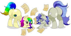 Size: 9000x4585 | Tagged: safe, artist:rainbowtashie, author:bigonionbean, derpibooru import, mayor mare, minuette, oc, oc:dental authority, oc:rainbow tashie, earth pony, pony, unicorn, butt, commissioner:bigonionbean, cutie mark, female, flank, fusion, fusion:dental authority, glasses, image, mare, nintendo, nintendo 64, paper, paperwork, picking up, plot, png