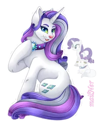 Size: 3684x4624 | Tagged: safe, artist:mailner, derpibooru import, opalescence, rarity, cat, pony, unicorn, absurd resolution, collar, fangs, female, fusion, horn, image, jewelry, looking at you, mare, necklace, png, redesign, simple background, solo, transparent background