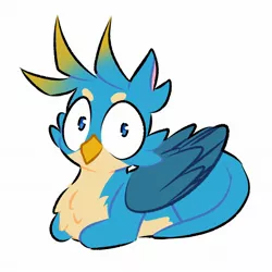 Size: 2048x2048 | Tagged: safe, artist:berrysoda10, derpibooru import, gallus, gryphon, behaving like a cat, catbird, catloaf, cute, gallabetes, high res, image, jpeg, looking at you, lying down, male, no pupils, prone, simple background, solo, white background