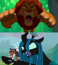 Size: 1019x1141 | Tagged: safe, artist:gojirafan1994, derpibooru import, edit, edited screencap, screencap, cozy glow, lord tirek, queen chrysalis, centaur, changeling, pegasus, the ending of the end, comparison, disney, image, png, simba, the lion king