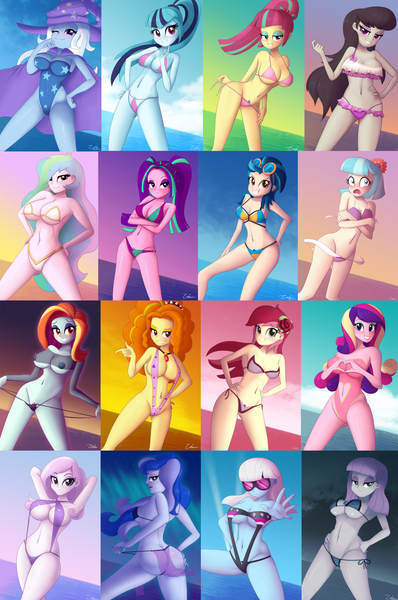 Size: 3842x5799 | Tagged: questionable, artist:zelc-face, derpibooru import, adagio dazzle, aria blaze, boulder (pet), coco pommel, fleur-de-lis, indigo zap, maud pie, octavia melody, princess cadance, princess celestia, princess luna, roseluck, sassy saddles, sonata dusk, sour sweet, trixie, equestria girls, friendship games, rainbow rocks, alternative cutie mark placement, areola, arm behind head, armpits, attached skirt, beach babe, beautisexy, beckoning, bedroom eyes, belly button, bellyring, bicolor swimsuit, big breasts, bikini, bikini bottom, black swimsuit, blue swimsuit, blushing, breasts, busty adagio dazzle, busty aria blaze, busty fleur-de-lis, busty indigo zap, busty princess cadance, busty princess celestia, busty princess luna, busty roseluck, busty sassy saddles, busty sonata dusk, butt, cape, clothes, commission, crossed arms, crotchmark, cutie mark, cutie mark on clothes, cutie mark swimsuit, dean cadance, embarrassed, equestria girls-ified, female, fishnets, freckles, frilled swimsuit, frown, gem, gold swimsuit, golden bikini, gravity-defying breasts, grin, hair over one eye, hand on hip, hat, heart, high-cut clothing, image, jeweled swimsuit, jewelry, legs, loincloth, looking at you, looking back, milf, miss fleur is trying to seduce us, moonbutt, multi-strap swimsuit, multicolored hair, nipples, nudity, o-ring swimsuit, ocean, one eye closed, one-piece swimsuit, photo, piercing, pigtails, pink bikini, png, ponytail, pretzel bikini, pricing, principal celestia, pubic hair, purple bikini, purple eyes, purple swimsuit, rear view, red swimsuit, resting bitch face, ring, see-through, sexy, sexy saddles, sideboob, siren gem, skirt, sky, sling bikini, small breasts, smiling, spherical breasts, string bikini, stripping, stupid sexy adagio dazzle, stupid sexy aria blaze, stupid sexy fleur-de-lis, stupid sexy maud pie, stupid sexy octavia, stupid sexy photo finish, stupid sexy sonata dusk, stupid sexy sour sweet, stupid sexy vice principal luna, sunglasses, sunset, swimsuit, teasing, thighs, trixie's cape, twintails, underass, vice principal luna, wardrobe malfunction, water, wedding ring, white swimsuit, wink, yellow swimsuit, zelc-face's swimsuits