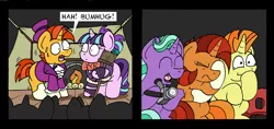 Size: 1024x484 | Tagged: safe, artist:bobthedalek, derpibooru import, firelight, starlight glimmer, stellar flare, sunburst, sunspot (character), pony, unicorn, a hearth's warming tail, a christmas carol, clothes, colt, colt sunburst, comic, female, filly, filly starlight glimmer, hearth's warming, image, jpeg, male, play, video camera, younger