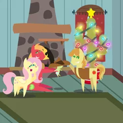 Size: 2160x2160 | Tagged: safe, anonymous artist, derpibooru import, big macintosh, braeburn, fluttershy, oc, oc:late riser, earth pony, pegasus, pony, series:fm holidays, series:hearth's warming advent calendar 2021, advent calendar, baby, baby pony, blush sticker, blushing, cactus, christmas, christmas lights, colt, cowboy hat, female, fireplace, fluttermac, hat, high res, holding a pony, holiday, image, lineless, male, mare, offspring, oversized clothing, parent:big macintosh, parent:fluttershy, parents:fluttermac, png, pointy ponies, shipping, smiling, stallion, straight