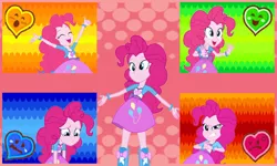 Size: 1280x767 | Tagged: safe, artist:evil-sparkle, artist:mewtwo-ex, artist:tadashisatoru, derpibooru import, pinkie pie, equestria girls, angry, blue heart, collage, crossover, female, frown, green heart, grin, happy, heart, image, joy, jpeg, multeity, open mouth, open smile, rage, red heart, sad, smiling, solo, super mario bros., super princess peach, teeth, yellow heart