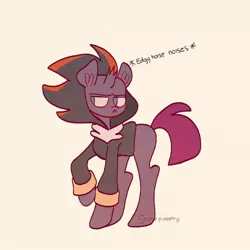 Size: 768x768 | Tagged: safe, artist:sockiepuppetry, derpibooru import, fizzlepop berrytwist, tempest shadow, pony, unicorn, broken horn, clothes, cosplay, costume, crossover, eye scar, female, hoodie, horn, image, jpeg, mare, raised hoof, scar, shadow the hedgehog, solo, sonic the hedgehog (series)