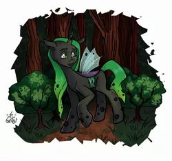 Size: 2305x2160 | Tagged: safe, artist:gigisarts, oc, unnamed oc, changeling, changeling queen, changeling oc, commission, female, forest, human facial structure, image, jpeg, solo, tree