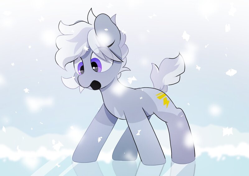 Size: 2064x1457 | Tagged: safe, artist:mochi_nation, derpibooru import, oc, oc:silver bolt, unofficial characters only, earth pony, pony, female, ice, image, jpeg, mare, open mouth, snow, snowfall, solo, surprised, winter
