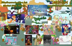 Size: 5500x3500 | Tagged: safe, artist:expee, derpibooru import, apple bloom, applejack, derpy hooves, fluttershy, pinkie pie, rainbow dash, rarity, scootaloo, spike, twilight sparkle, twilight sparkle (alicorn), vinyl scratch, oc, alicorn, unicorn, burger, candy, candy cane, christmas, christmas tree, clothes, contest, contest winner, costume, festive, fire, fireplace, food, hat, hay burger, hearth's warming eve, holiday, image, mane six, png, ponk, santa costume, santa hat, scarf, tree