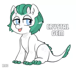 Size: 900x813 | Tagged: safe, artist:rukawa93, derpibooru import, oc, oc:crystal gem, unofficial characters only, dracony, hybrid, pony, female, horns, image, interspecies offspring, jpeg, lidded eyes, offspring, parent:rarity, parent:spike, parents:sparity, simple background, sitting, solo, white background