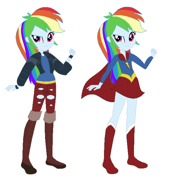 Size: 577x625 | Tagged: safe, artist:sunmint234, derpibooru import, rainbow dash, human, equestria girls, clothes, dc superhero girls, dress, eye, eyes, hair, hand, humanized, image, mouth, muscles, png, shirt, shoes, solo, spoilers for another series, style, supergirl, thunder