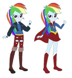 Size: 577x625 | Tagged: safe, artist:sunmint234, derpibooru import, rainbow dash, human, equestria girls, clothes, dc superhero girls, dress, eye, eyes, hair, hand, humanized, image, mouth, muscles, png, shirt, shoes, solo, spoilers for another series, style, supergirl, thunder