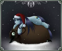 Size: 1280x1056 | Tagged: safe, artist:drxii, derpibooru import, oc, oc:ipsywitch, unofficial characters only, earth pony, pony, christmas, digital art, eyes closed, hat, holiday, image, jpeg, santa hat, sleeping, tail