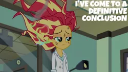 Size: 1280x720 | Tagged: safe, derpibooru import, edit, edited screencap, editor:quoterific, screencap, sunset shimmer, equestria girls, friendship games, the science of magic, female, image, jpeg, messy hair, solo