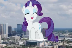 Size: 2200x1473 | Tagged: safe, artist:dashiesparkle, derpibooru import, rarity, pony, unicorn, female, florida, giant pony, giant unicorn, giantess, highrise ponies, image, irl, macro, mare, mega rarity, photo, png, ponies in real life, tampa