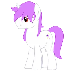 Size: 1130x1130 | Tagged: safe, derpibooru import, oc, oc:shine starlight, unofficial characters only, pony, unicorn, derpibooru community collaboration, 2022 community collab, full body, horn, image, male, png, purple mane, purple tail, red eyes, show accurate, simple background, smiling, solo, stallion, standing, tail, transparent background, unicorn oc