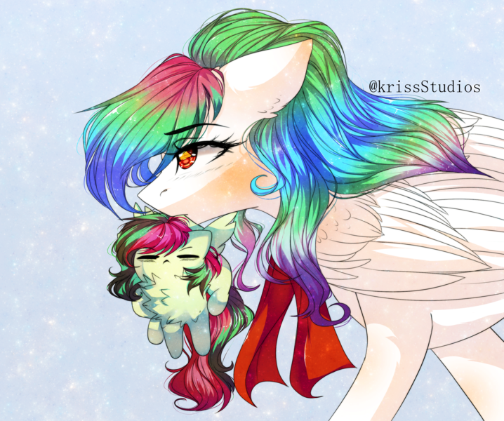 Size: 2992x2500 | Tagged: safe, artist:krissstudios, derpibooru import, oc, unofficial characters only, pegasus, pony, baby, baby pony, female, image, mare, mouth hold, png