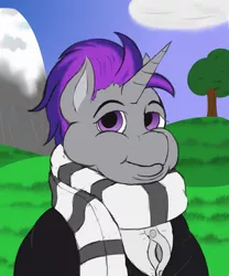 Size: 1363x1635 | Tagged: safe, artist:thewindking, derpibooru import, oc, oc:legacy lexton, unofficial characters only, pony, unicorn, bust, chubby, chubby cheeks, clothes, image, male, png, portrait, scarf, shirt, simple background, suit