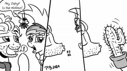 Size: 1200x675 | Tagged: safe, artist:pony-berserker, derpibooru import, rainbow dash, zephyr breeze, cactus, clothes, commission, eyes closed, image, jpeg, mistletoe, pony-berserker's twitter sketches, prank, scarf, shipping denied