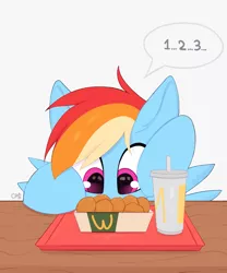 Size: 1189x1428 | Tagged: safe, artist:omi, derpibooru import, rainbow dash, pony, chicken meat, chicken nugget, female, food, image, meat, png, solo, speech bubble