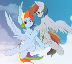 Size: 2000x1778 | Tagged: safe, artist:theprince, derpibooru import, rainbow dash, pegasus, pony, belly button, double rainbow, duality, duo, image, png, self paradox, self ponidox, solo