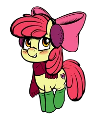 Size: 3500x4000 | Tagged: safe, artist:zapplebow, color edit, derpibooru import, edit, apple bloom, earth pony, pony, blushing, boots, clothes, colored, cutie mark, earmuffs, female, filly, image, png, scarf, shoes, simple background, solo, the cmc's cutie marks, transparent background