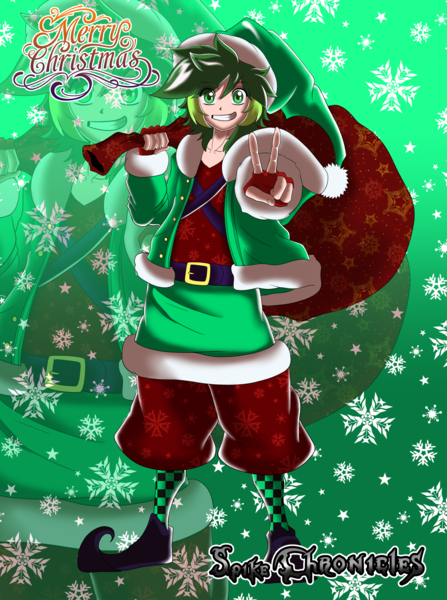 Size: 1792x2408 | Tagged: safe, artist:cmacx, derpibooru import, spike, human, anime, christmas, clothes, fingerless gloves, gloves, holiday, humanized, image, looking at you, merry christmas, peace sign, png