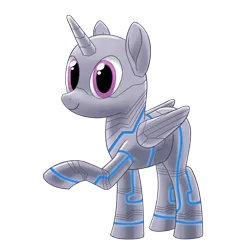 Size: 2000x2000 | Tagged: safe, artist:stellardust, derpibooru import, oc, oc:cyber sword, unofficial characters only, alicorn, cyborg, pony, derpibooru community collaboration, 2022 community collab, alicorn oc, derpibooru exclusive, female, horn, image, mare, png, raised hoof, simple background, solo, transparent background, wings