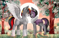 Size: 2404x1576 | Tagged: safe, derpibooru import, oc, oc:mimicry, oc:primaryforce, pegasus, duo, eye contact, female, image, looking at each other, looking at someone, love, male, oc x oc, png, shiftling, shipping, straight, winter