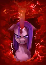 Size: 1024x1453 | Tagged: safe, artist:ponykillerx, edit, editor:unofficial edits thread, starlight glimmer, pony, "edit", angry, bust, cloud, ears, female, floppy ears, image, lidded eyes, lightning, mare, png, solo