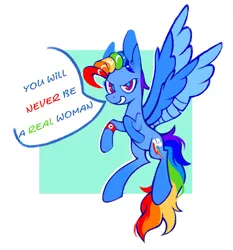 Size: 1042x1119 | Tagged: source needed, safe, artist:occultusion, edit, editor:edits of hate, editor:unofficial edits thread, rainbow dash, armband, flying, image, jpeg, lidded eyes, looking at you, nazi, nazi armband, simple background, spread wings, white background, wings, you will never be a real woman
