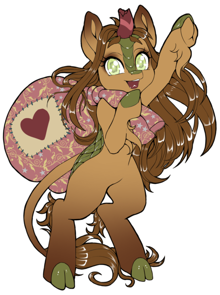 Size: 2373x3175 | Tagged: safe, artist:pony straponi, derpibooru import, kirin oc, oc, oc:way right, unofficial characters only, kirin, derpibooru community collaboration, 2022 community collab, bag, broken horn, colored, flat colors, horn, image, png, simple background, solo, transparent background