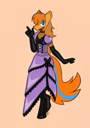 Size: 905x1280 | Tagged: suggestive, artist:belaboy, oc, oc:cold front, unofficial characters only, anthro, pegasus, unguligrade anthro, clothes, corset, cream background, crossdressing, dress, fishnets, gloves, image, jpeg, latex, latex dress, long gloves, looking at you, male, saloon dress, simple background, solo