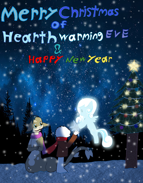 Size: 2483x3171 | Tagged: safe, derpibooru import, oc, oc:snowdrop, 31 minutos, christmas, christmas tree, crossover, hearth's warming eve, holiday, image, jpeg, juanin juan harry, the owl house, tree, vee the basilisk