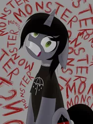 Size: 1920x2560 | Tagged: safe, artist:gojo, derpibooru import, oc, ponified, ponified:kellin quinn, pony, unicorn, bring me the horizon, clothes, commission, disguise, disguised siren, emo, horn, image, jewelry, male, necklace, png, shirt, sleeping with sirens, slit pupils, solo, stallion, t-shirt, text, ych result