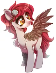 Size: 600x778 | Tagged: safe, artist:cabbage-arts, derpibooru import, oc, oc:tune up, unofficial characters only, pegasus, pony, amputee, artificial wings, augmented, commission, commissioner:crazymouseadopts, female, goggles, image, png, prosthetic leg, prosthetic limb, prosthetic wing, prosthetics, simple background, solo, white background, wings