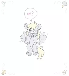 Size: 1000x1100 | Tagged: safe, artist:pink-pone, derpibooru import, derpy hooves, pegasus, pony, colored sketch, female, heart, image, mare, open mouth, open smile, png, simple background, sketch, smiling, solo, speech bubble, white background