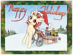 Size: 3200x2400 | Tagged: safe, artist:minka, derpibooru import, oc, oc:floressa skim, pony, unicorn, disabled, female, filly, foal, happy holidays, heartwarming, image, png, solo