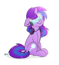 Size: 2900x3200 | Tagged: safe, artist:fluffyxai, derpibooru import, oc, oc:cyan nova fae, unofficial characters only, pony, unicorn, female, headset, hypnogear, hypnosis, image, mare, png, simple background, solo, white background