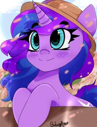 Size: 1800x2346 | Tagged: safe, artist:galaxynightt, derpibooru import, oc, oc:cyan nova fae, unofficial characters only, pony, unicorn, beach, female, hat, image, mare, png, solo