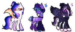 Size: 1200x522 | Tagged: safe, artist:kyannepopys, derpibooru import, oc, unofficial characters only, bat pony, earth pony, pegasus, pony, base used, bat pony oc, bat wings, batw ings, colored hooves, earth pony oc, image, looking back, pegasus oc, png, simple background, transparent background, wings