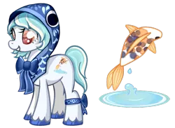 Size: 781x571 | Tagged: safe, artist:khimi-chan, artist:xbeautifuldreamerx, derpibooru import, oc, unofficial characters only, earth pony, fish, koi, pony, clothes, eyelashes, female, hoof polish, image, mare, png, simple background, solo, transparent background, unshorn fetlocks