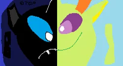 Size: 252x136 | Tagged: safe, artist:thegamerpainter, derpibooru import, thorax, changeling, the times they are a changeling, to where and back again, 1000 hours in ms paint, comparison, copyright, episode reference, face, hooves, image, looking at you, png, signature